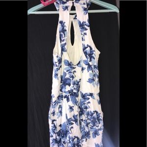 White / blue floral romper